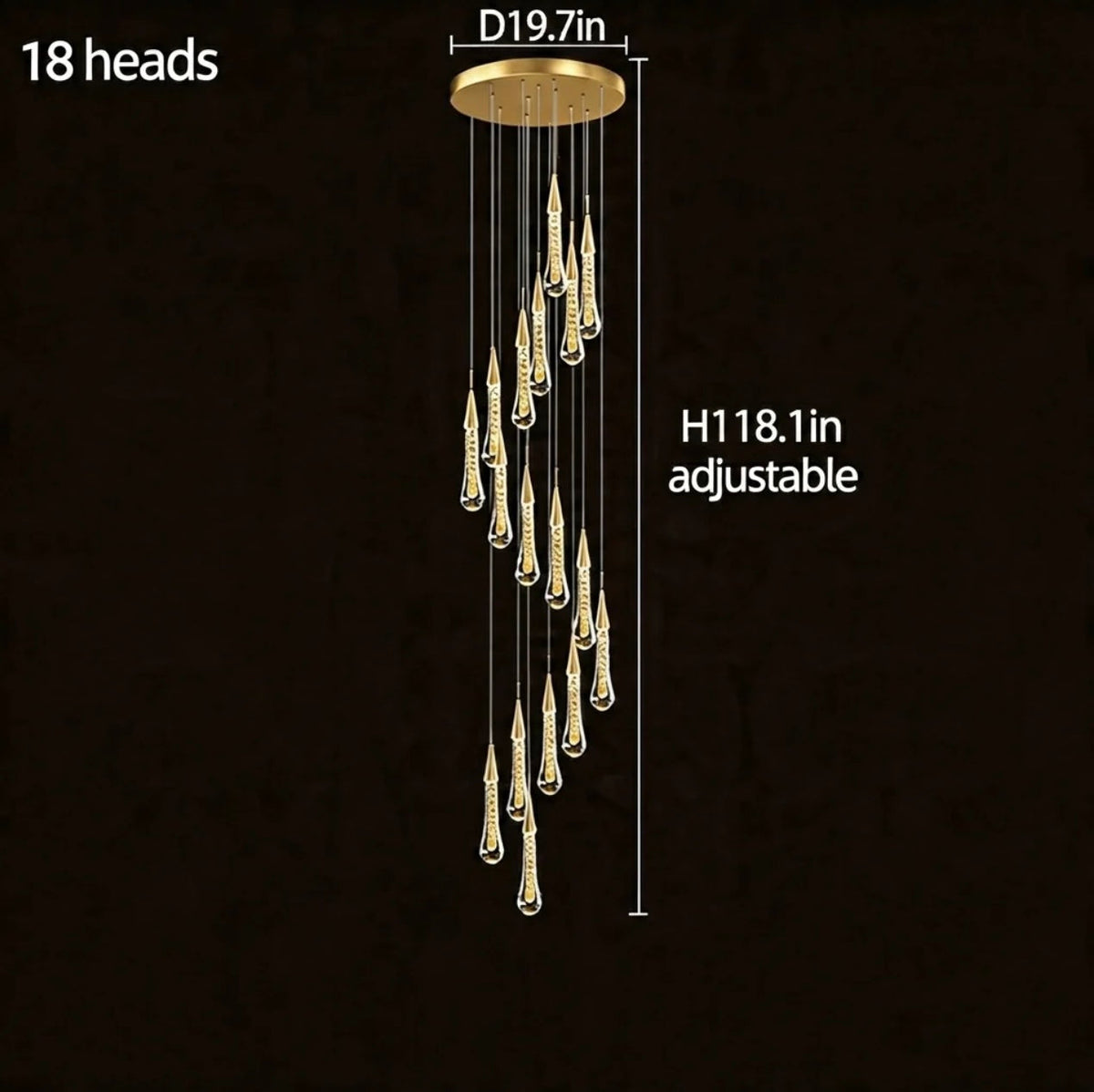 Modern Gold Chandelier Pendant Light Hanging Aluminum LED Fixture for Dining Room Illumination