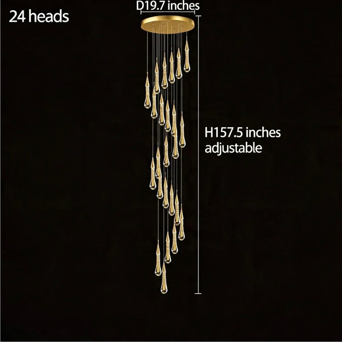 Modern Gold Chandelier Pendant Light Hanging Aluminum LED Fixture for Dining Room Illumination
