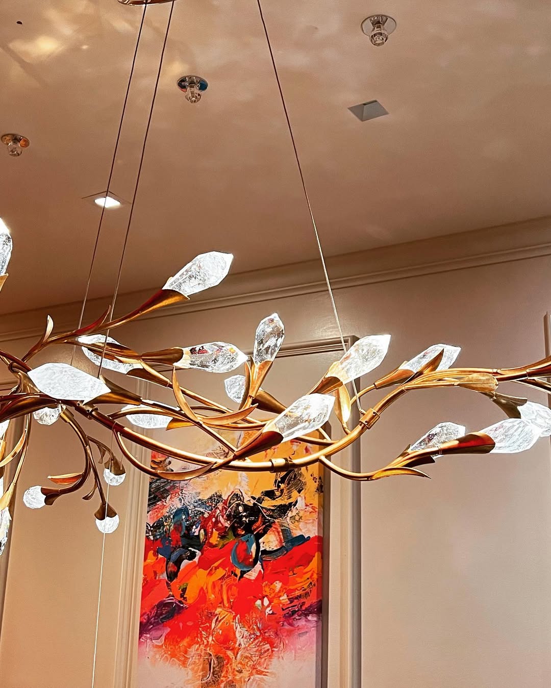 Modern Linear/Round Floral Branches Crystal Chandelier