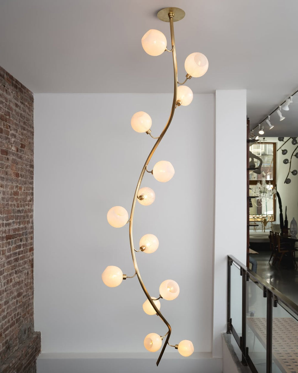 Modern Vertical Handcrafted Glass Globe Chandelier for High Ceilings
