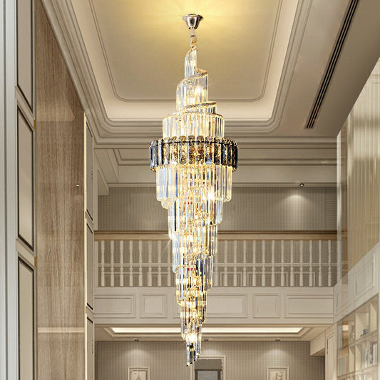 Spiral High Ceiling Light Fixture Long Crystal Chandelier For Foyer Staircase/ Living Room