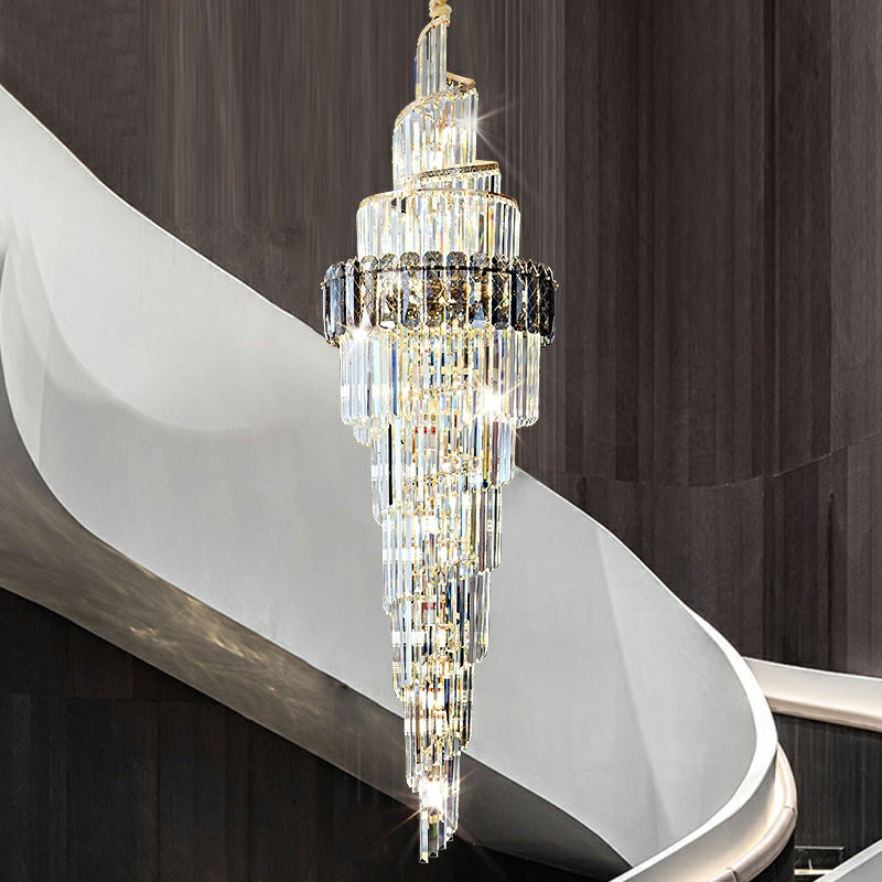 Spiral High Ceiling Light Fixture Long Crystal Chandelier