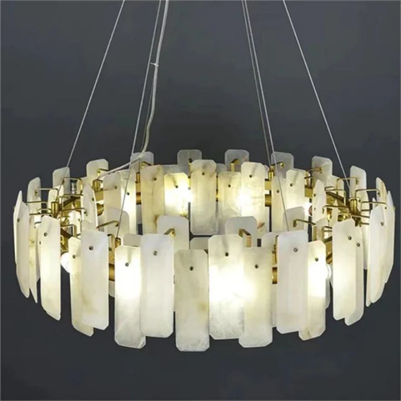 Abriel Modern Solid Brass Alabaster Round Chandelier