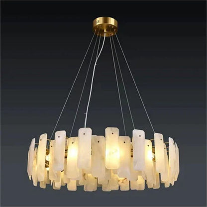 Abriel Modern Solid Brass Alabaster Round Chandelier
