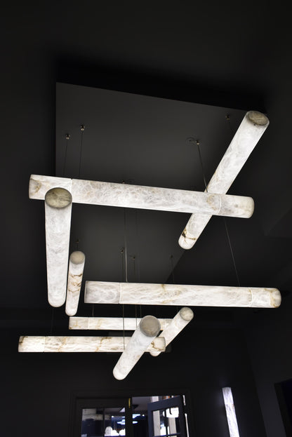 Cylindrical Alabaster Linear Chandelier