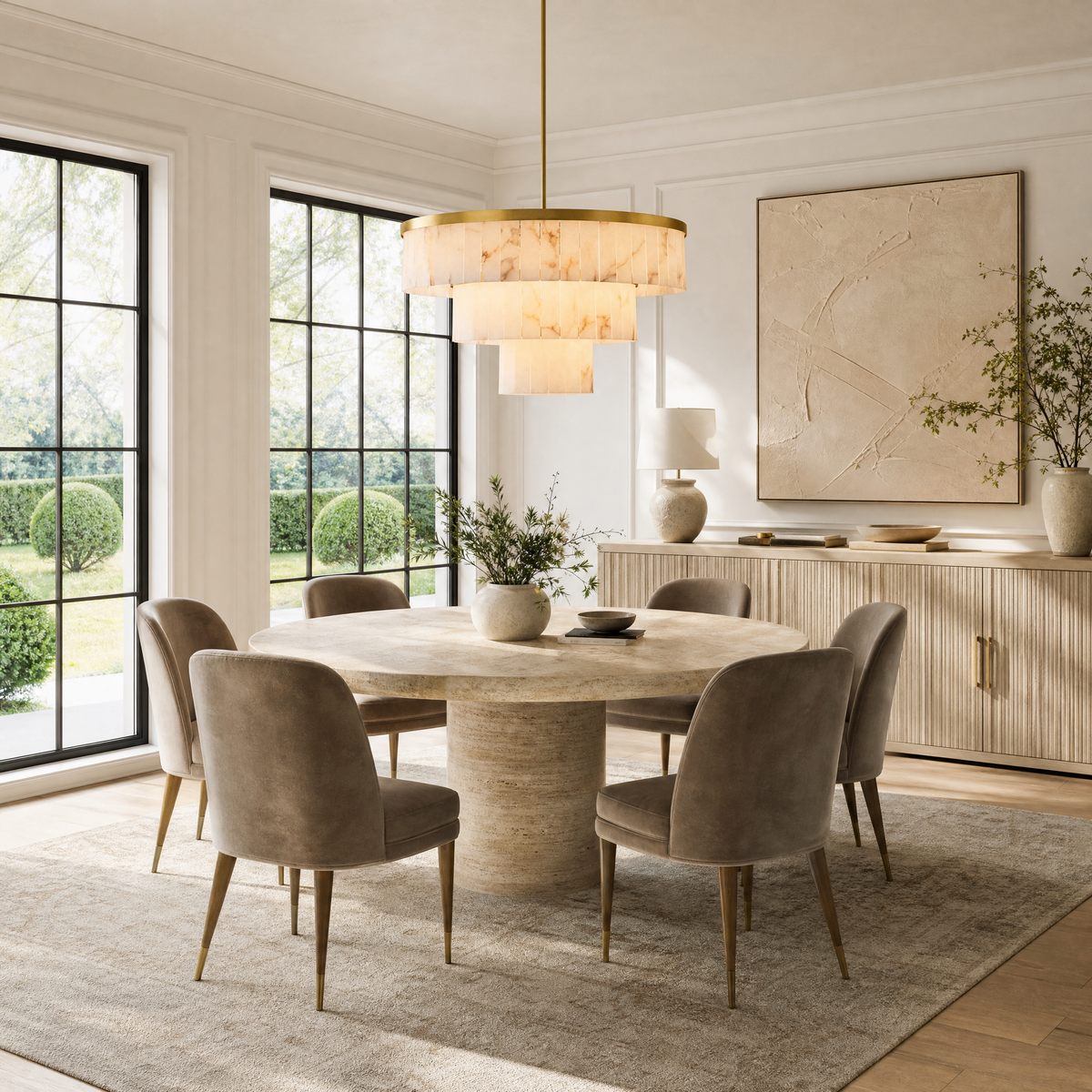 34.3" 3-Tier Alabaster Round Chandelier - Gold