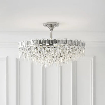 Light Luxury Flush Mount Icicle Crystal Chandelier for Living Room/Bedroom