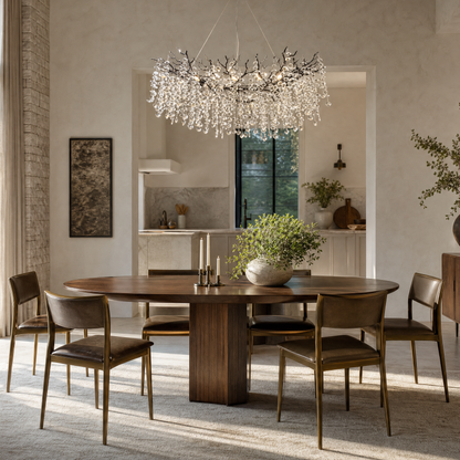 Matte Black Metal and Crystal Branch Chandelier