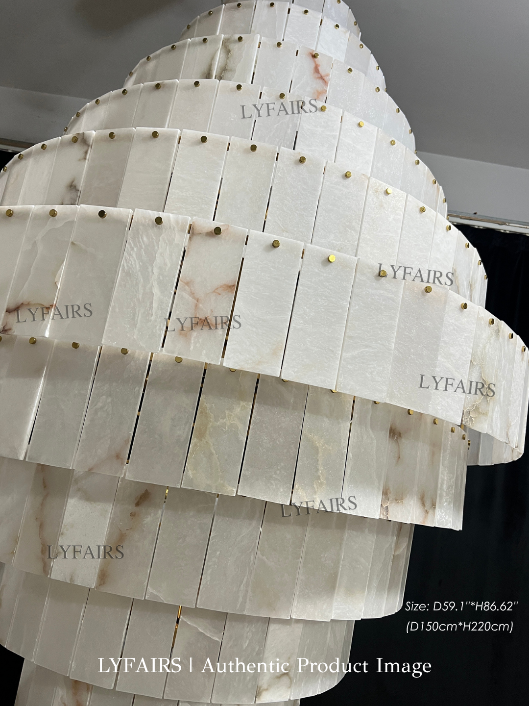 Luxury Sculpted Pyramid-Tier Alabaster Chandelier for High Ceiling