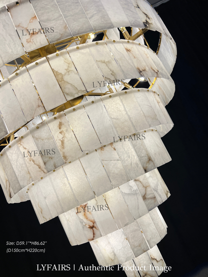 Luxury Sculpted Pyramid-Tier Alabaster Chandelier for High Ceiling