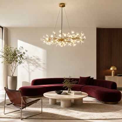 Gold Metal and White Floral Branch LED Chandelier