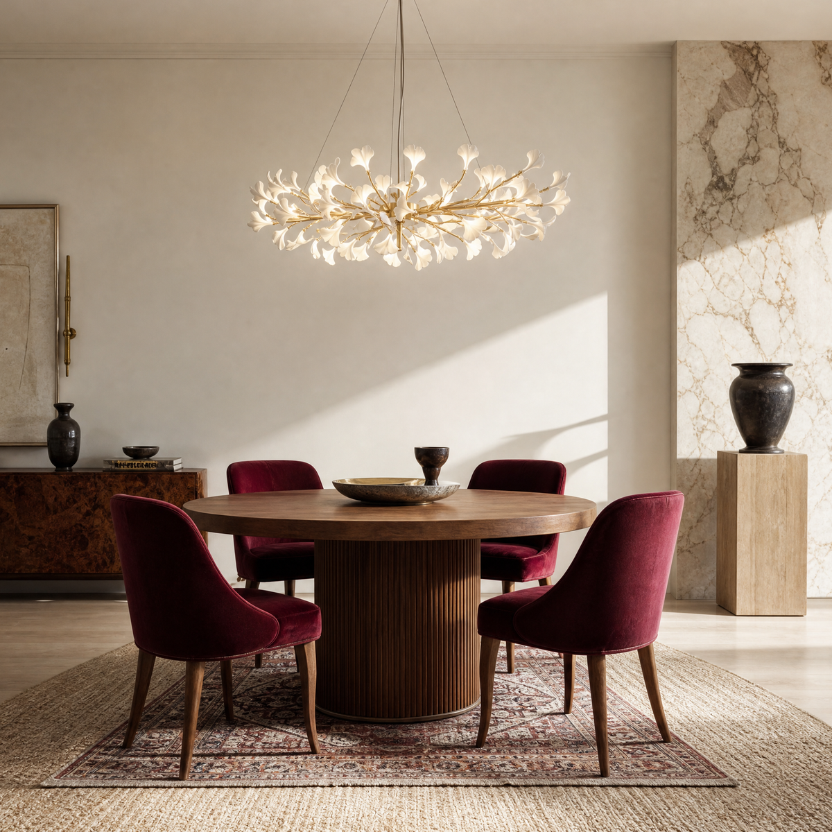 Gold Metal and White Floral Branch LED Chandelier