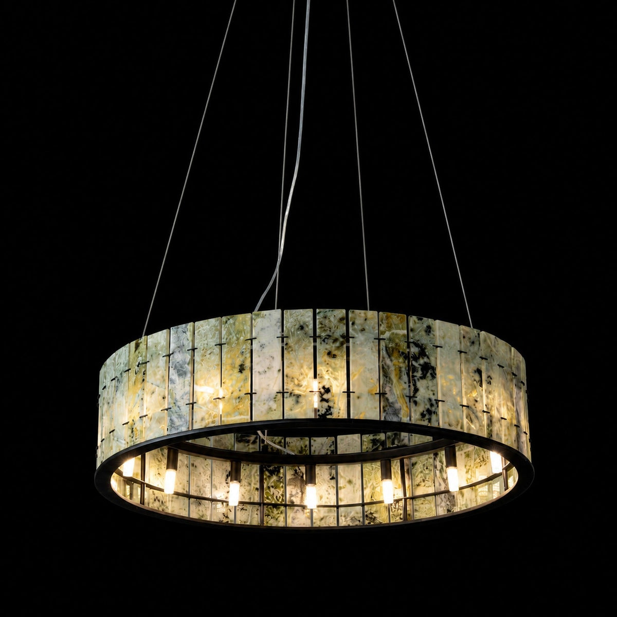 Modern Sculptural Luxury Stone Drum Chandelier