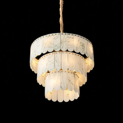 Modern Three-Tier Emerald White Jade Luxury Marble Chandelier