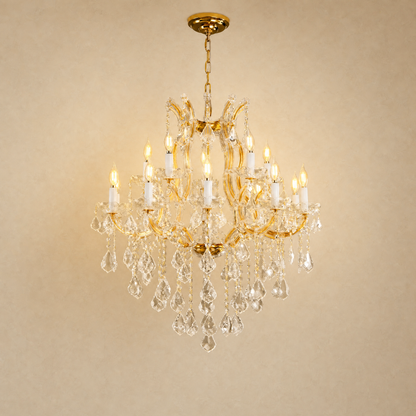 30" 15-Light 2-Tier Maria Theresa Crystal Chandelier - Gold