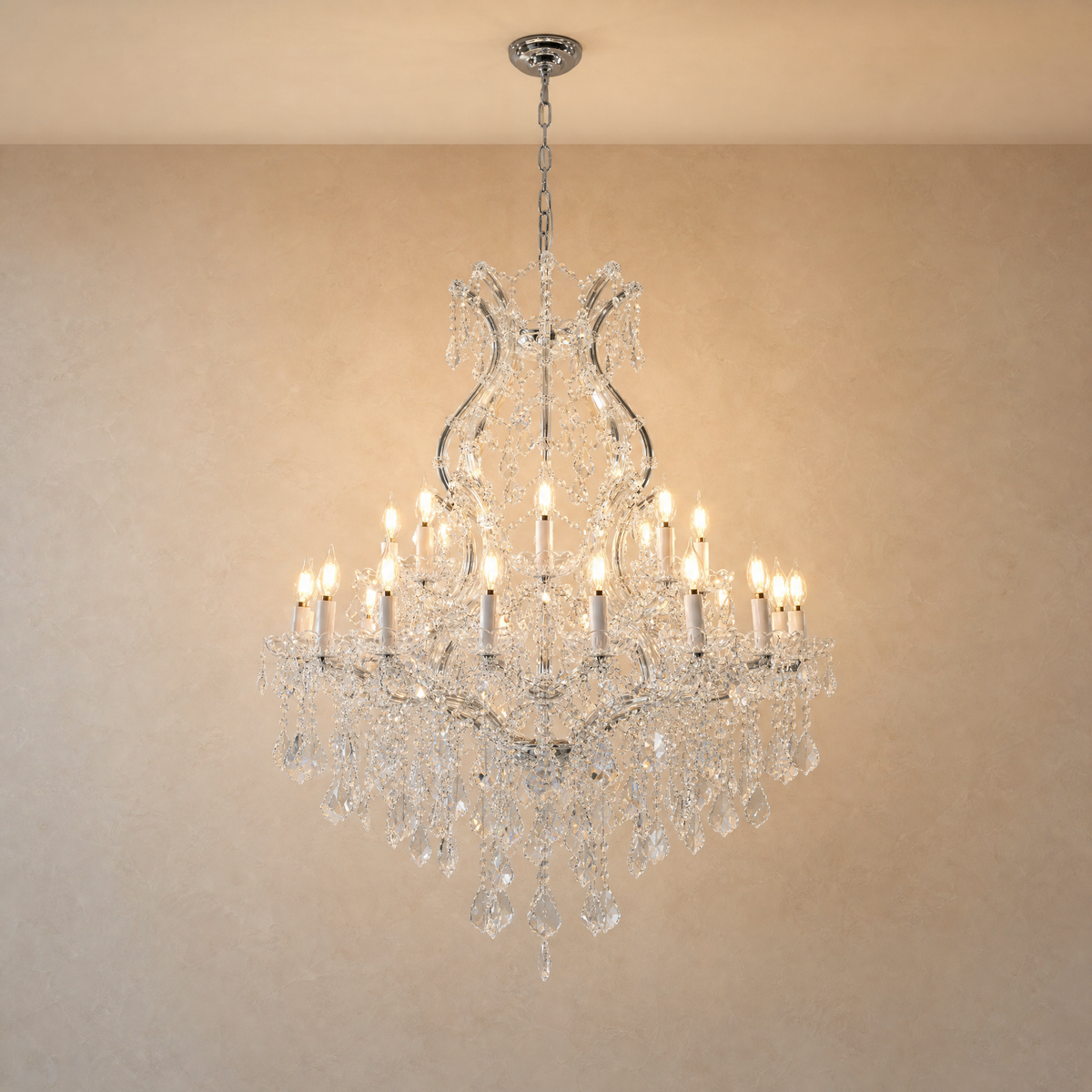 35.4" 24-Light Maria Theresa Crystal Chandelier - Silver