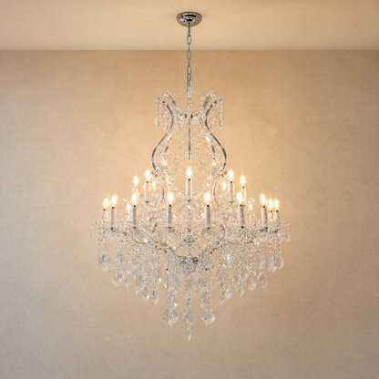 35.4" 24-Light Maria Theresa Crystal Chandelier - Silver