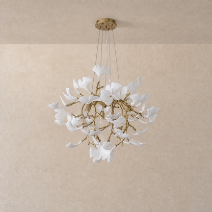 Elegant Ceramic Ginkgo Leaf Chandelier D600 - Matte Gold