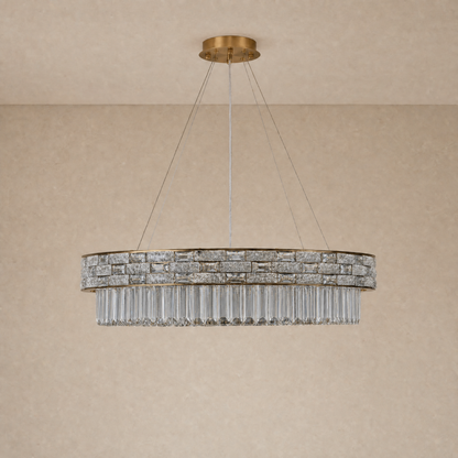 Ice Flake Crystal Round Pendant 31.5 Inch - Gold