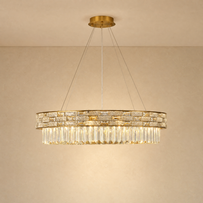 Ice Flake Crystal Round Pendant 31.5 Inch - Gold
