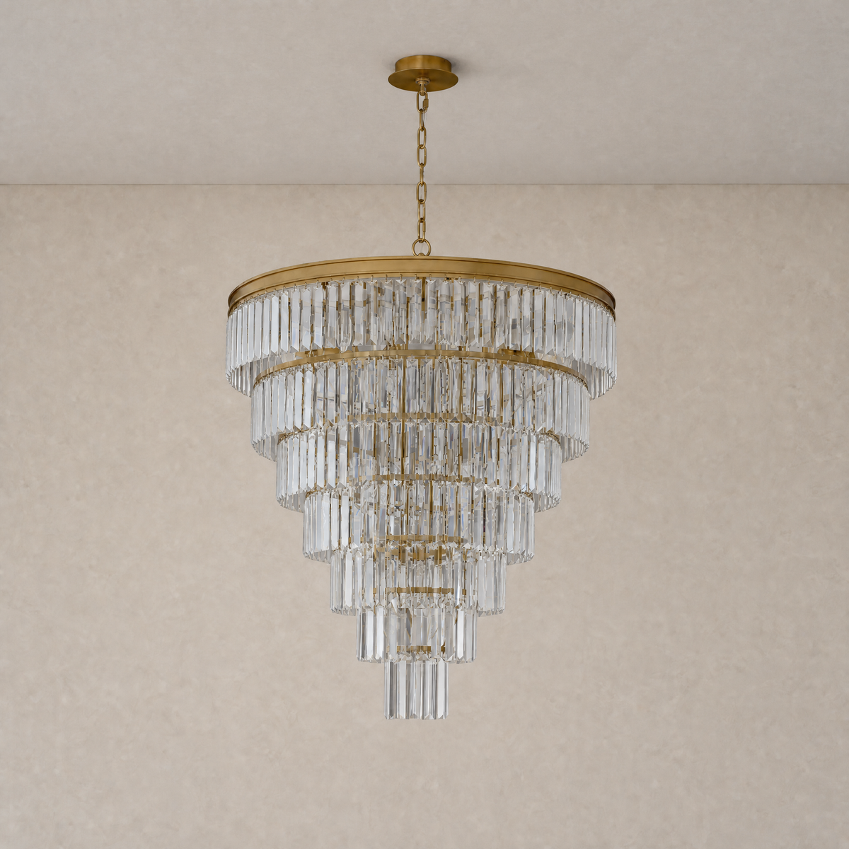Striped Crystal Tower Round Pendant - Gold