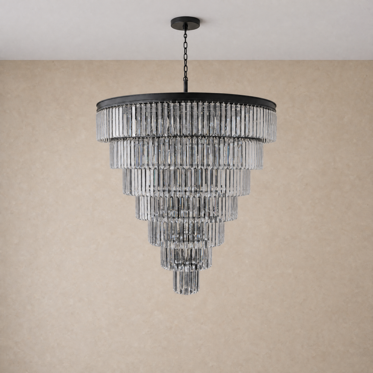 Striped Crystal Tower Round Pendant - Black