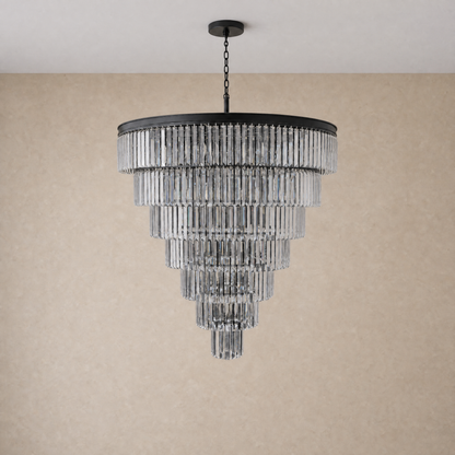 Striped Crystal Tower Round Pendant - Black
