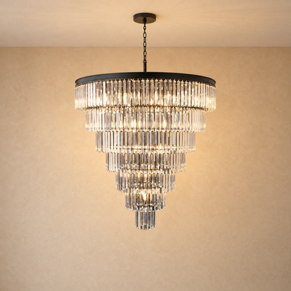 Striped Crystal Tower Round Pendant - Black