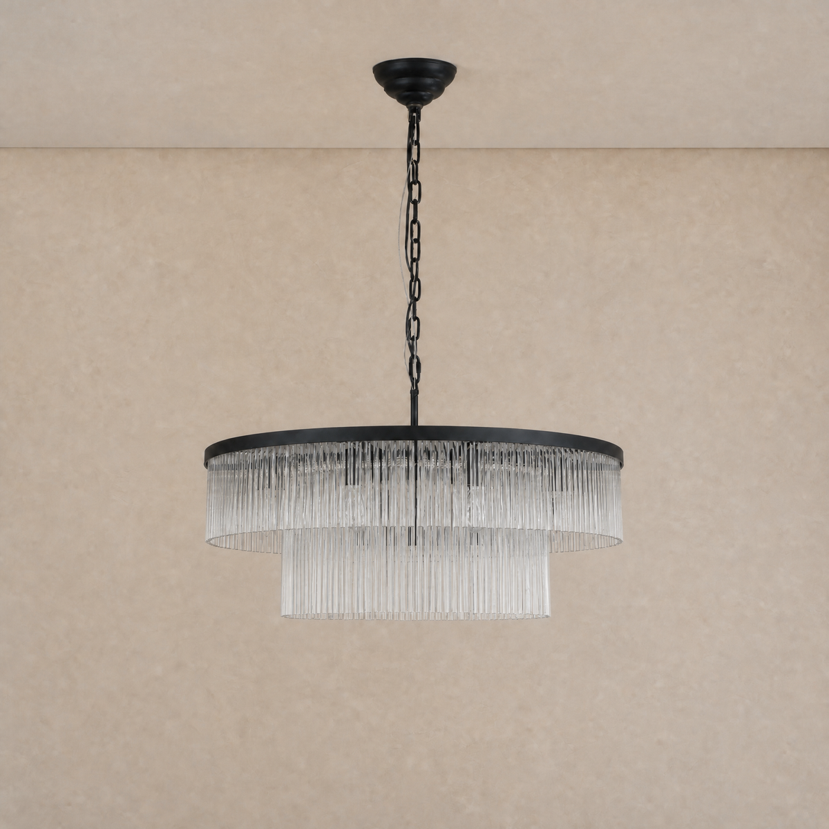 Two-Tier Striped Column Round Pendant D800 - Black