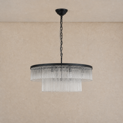 Two-Tier Striped Column Round Pendant D800 - Black