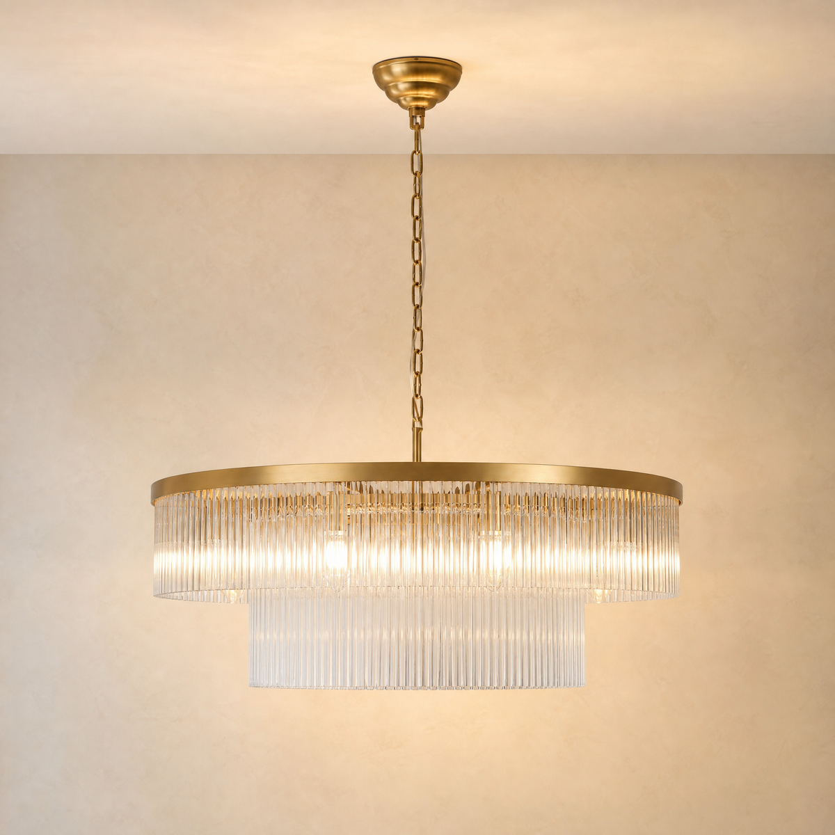 Two-Tier Striped Column Round Pendant D800 - Gold