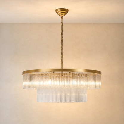 Two-Tier Striped Column Round Pendant D800 - Gold