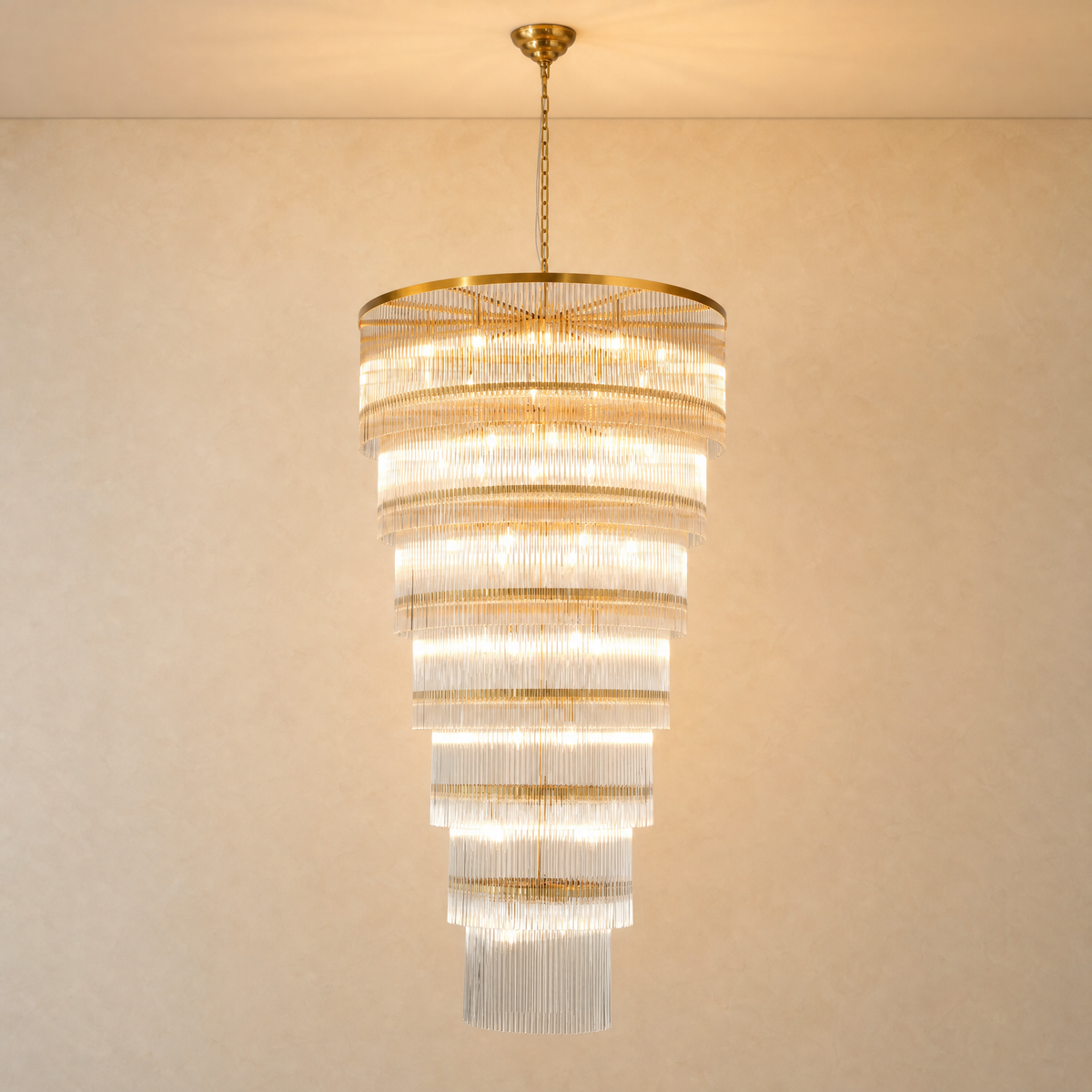 Seven-Tier Striped Column Staircase Chandelier 990 - Gold