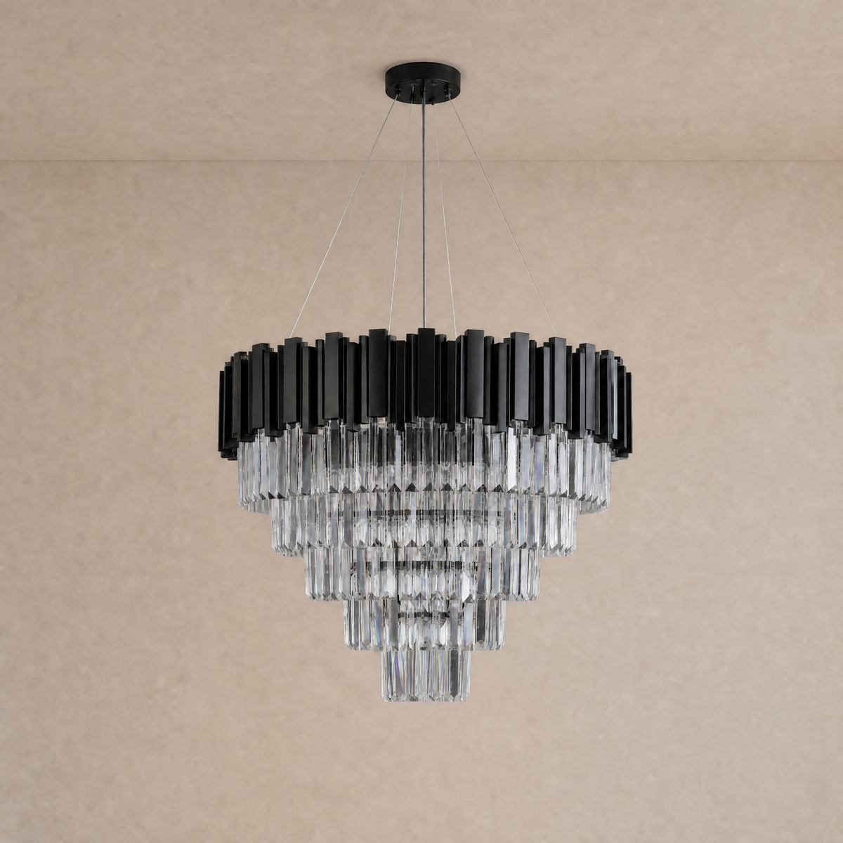 Inverted Triangle Crystal Round Pendant 700 - Black