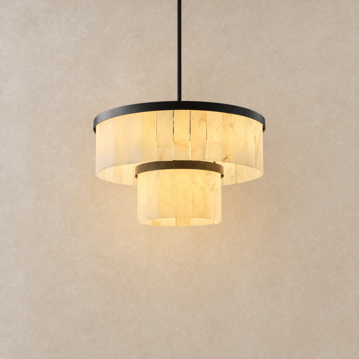 24" 2-Tier Alabaster Round Chandelier - Black