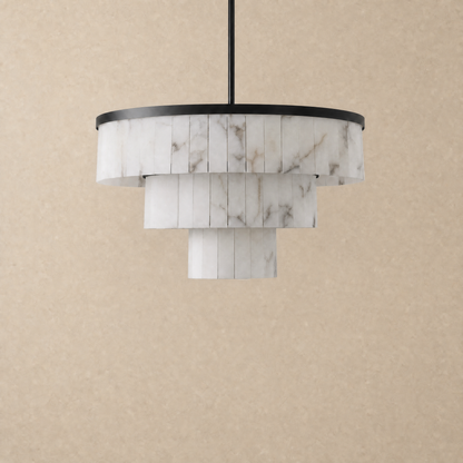 34.3" 3-Tier Alabaster Round Chandelier - Black