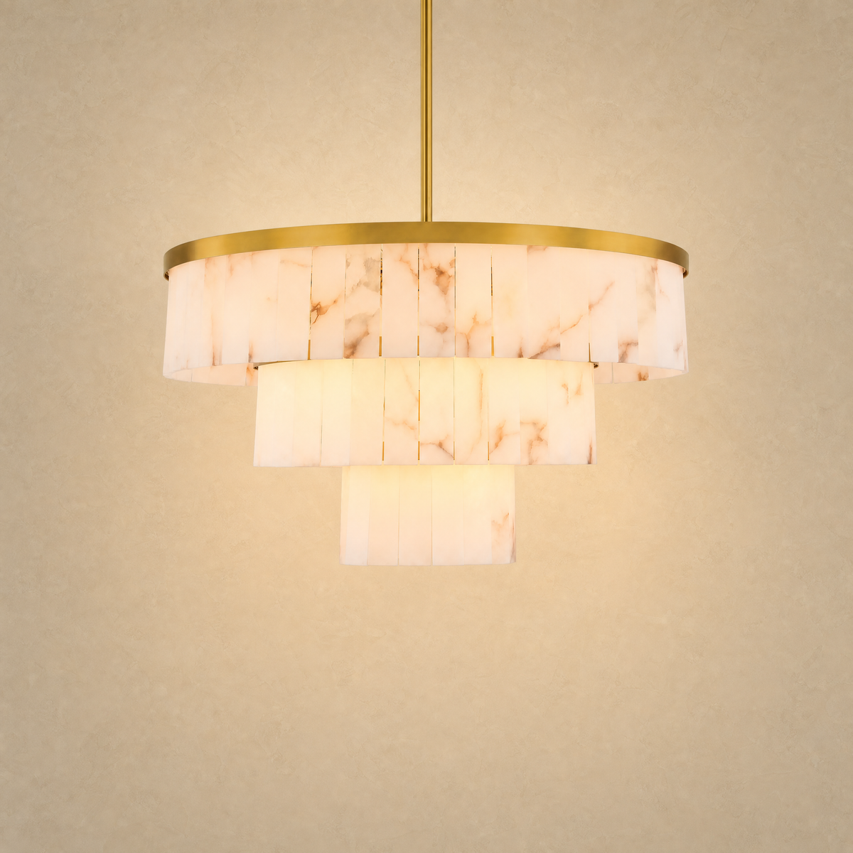 34.3" 3-Tier Alabaster Round Chandelier - Gold