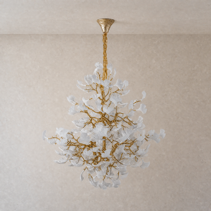Moon Ring Ceramic Ginkgo Leaf Staircase Chandelier D1200 - Gold