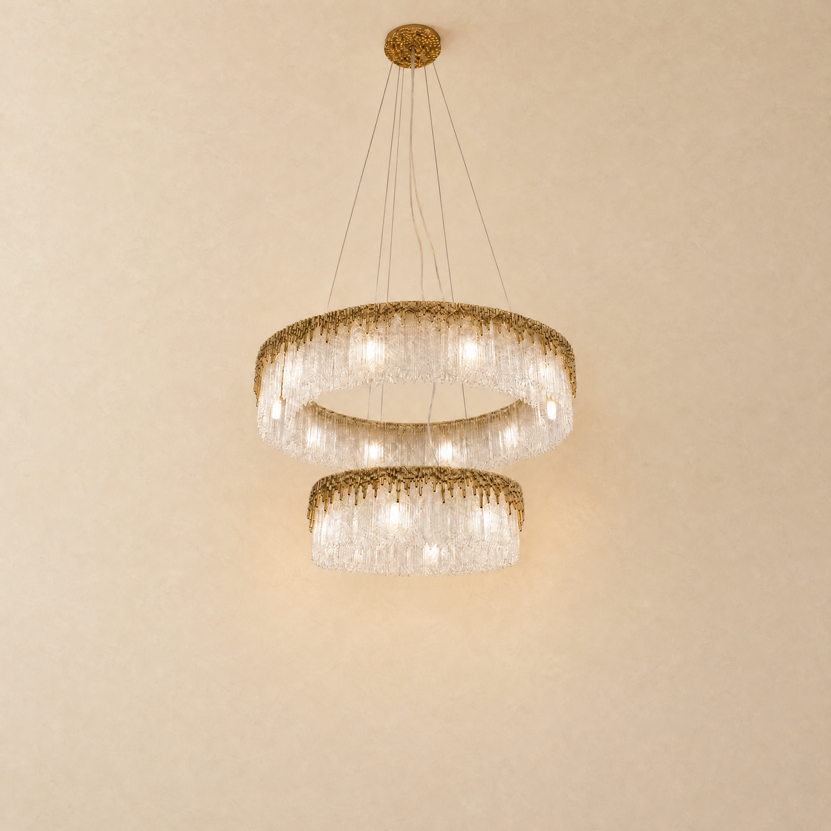 Ice Bloom Glass Two-Tier Chandelier D800+D500 - Copper