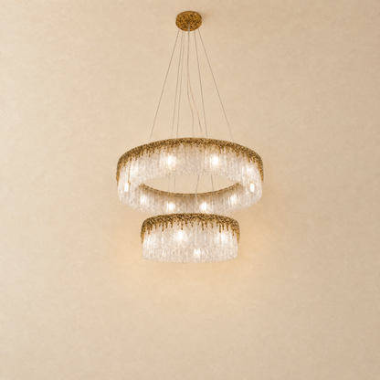 Ice Bloom Glass Two-Tier Chandelier D800+D500 - Copper