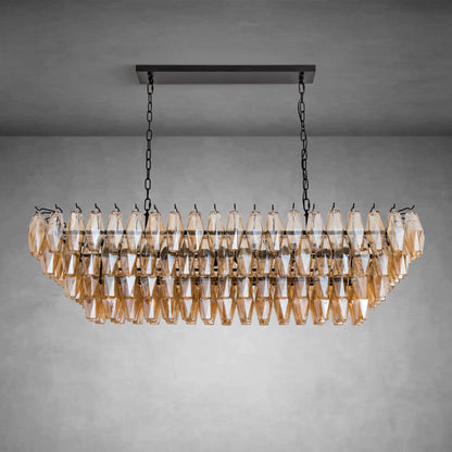 Gold Rectangular 54" 12-Light Smoke Glass Modern Dining Chandelier