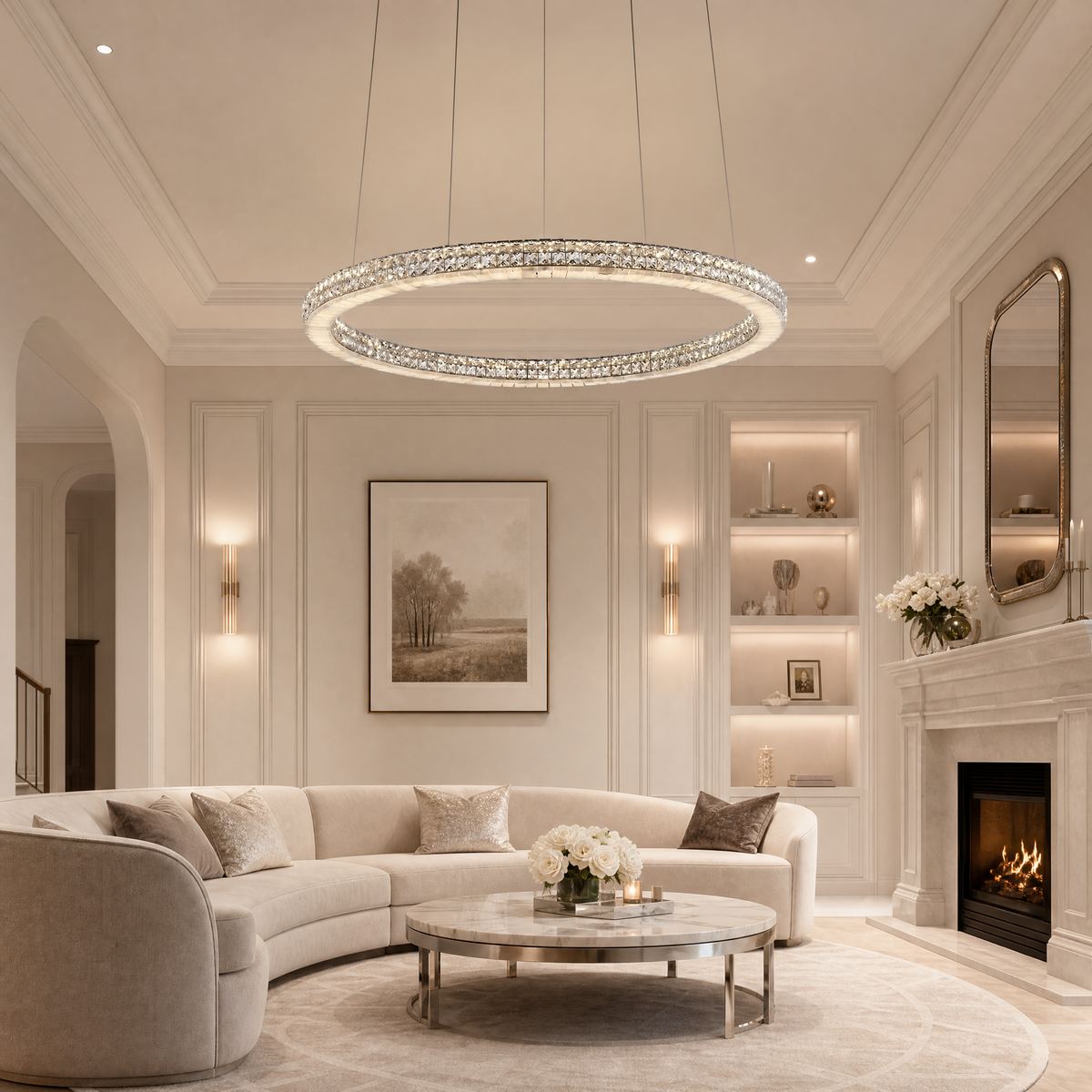 Daeis Crystal and Alabaster Chandelier