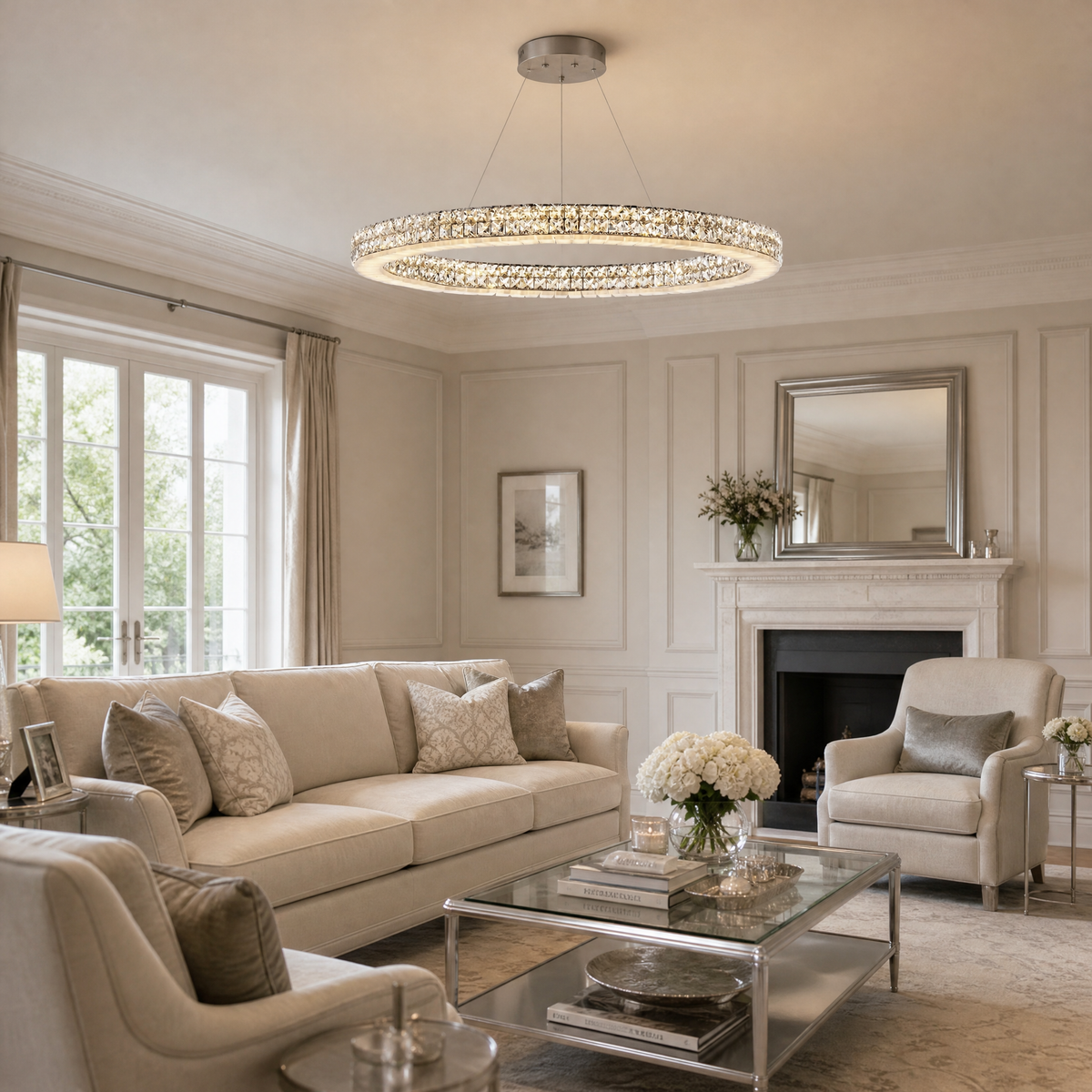 Daeis Crystal and Alabaster Chandelier