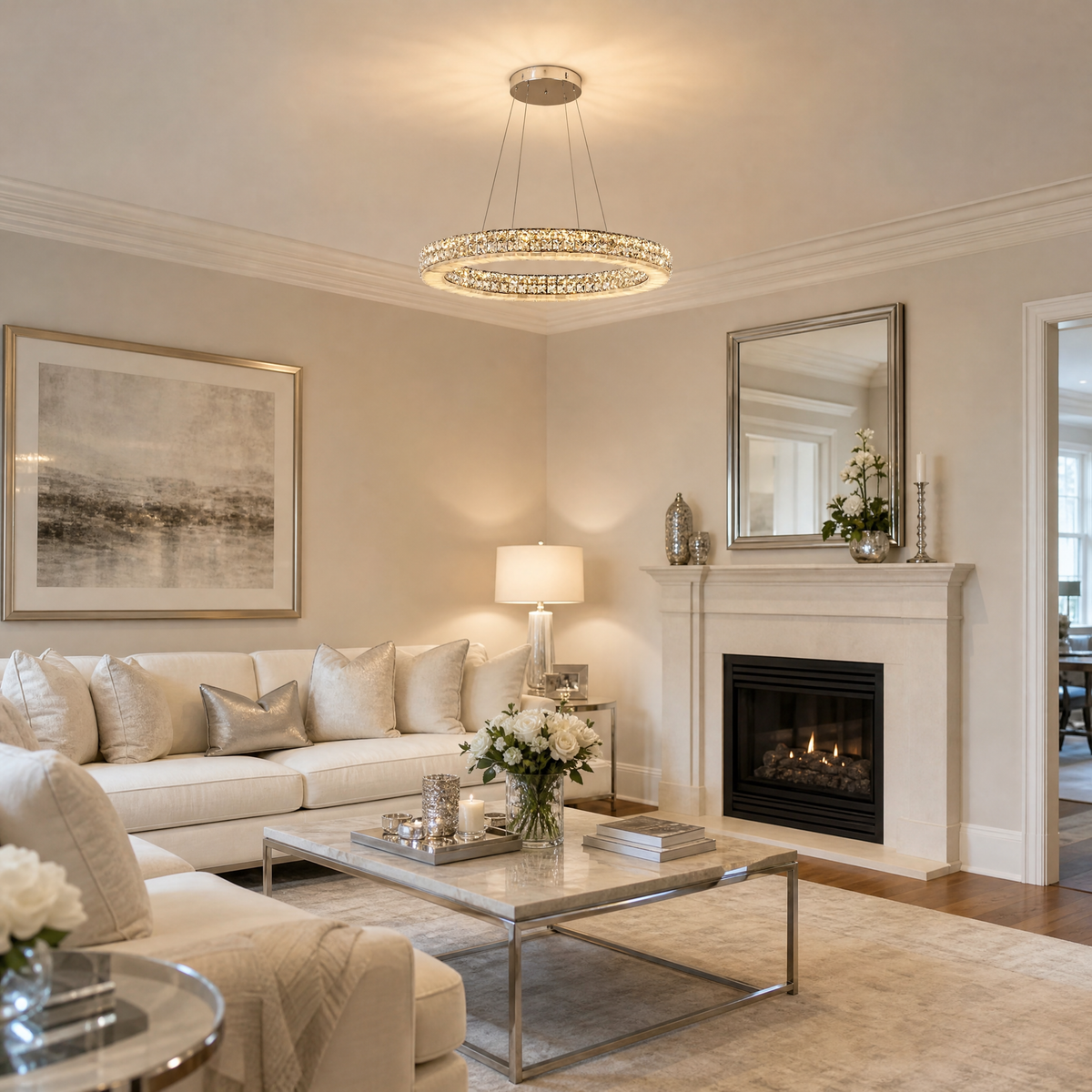 Daeis Crystal and Alabaster Chandelier