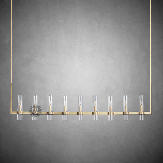 Crystalline Glass Shaded Modern Linear Chandelier 71"