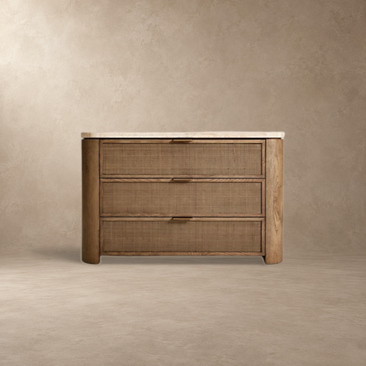 Happyarcadian Travertine Top Oak Bedside Table