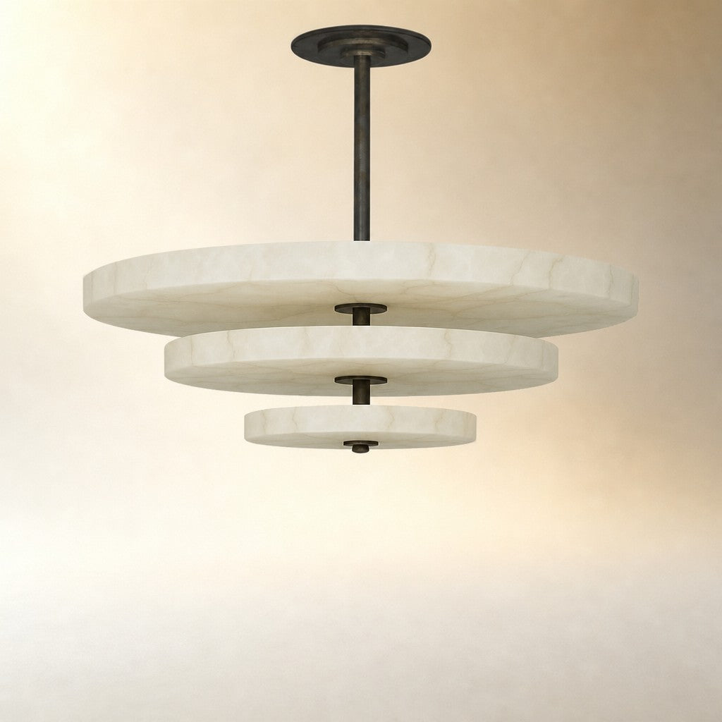 Alabaster Bronze & White LED Chandelier – Elegant 33‑Inch
