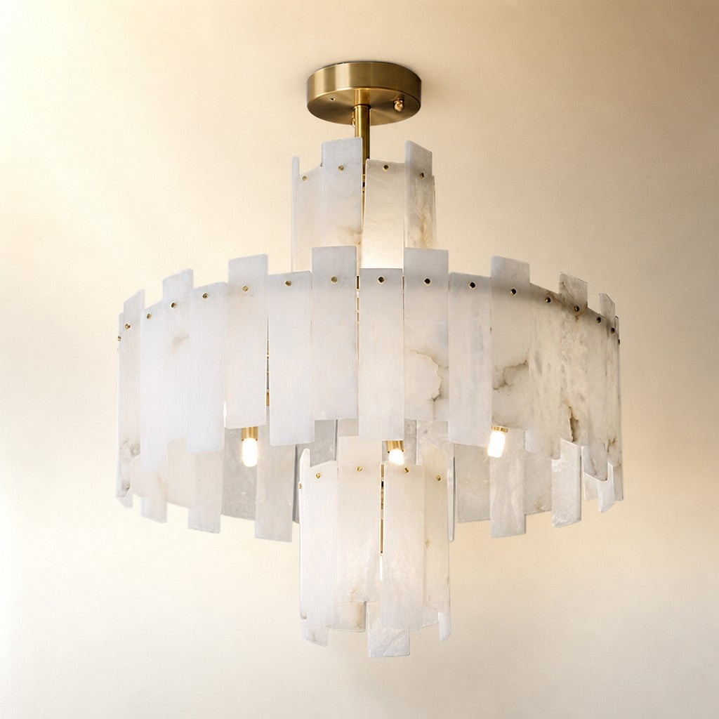 Alabaster Chandelier – Elegant Brass & White Alabaster Light Fixture