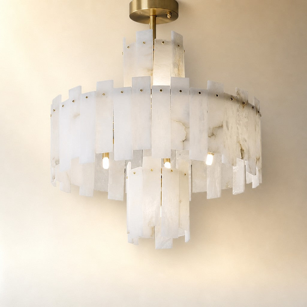 Alabaster Chandelier – Elegant Brass & White Alabaster Light Fixture