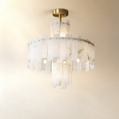 Alabaster Chandelier – Elegant Brass & White Alabaster Light Fixture